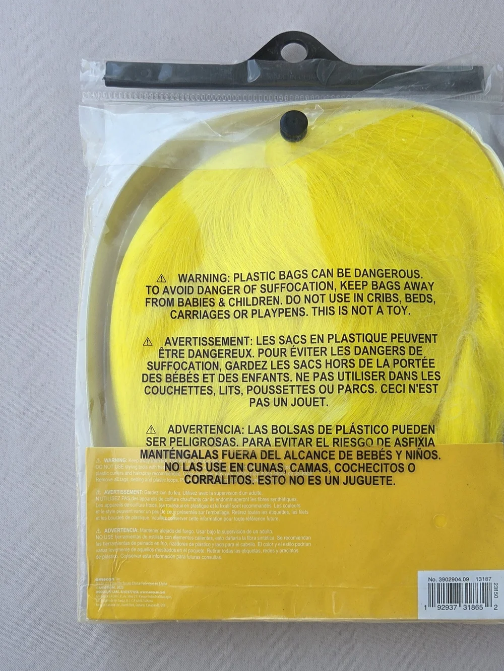 NWT Amscan Yellow Long Bob Costume Wig with Bangs Unopened